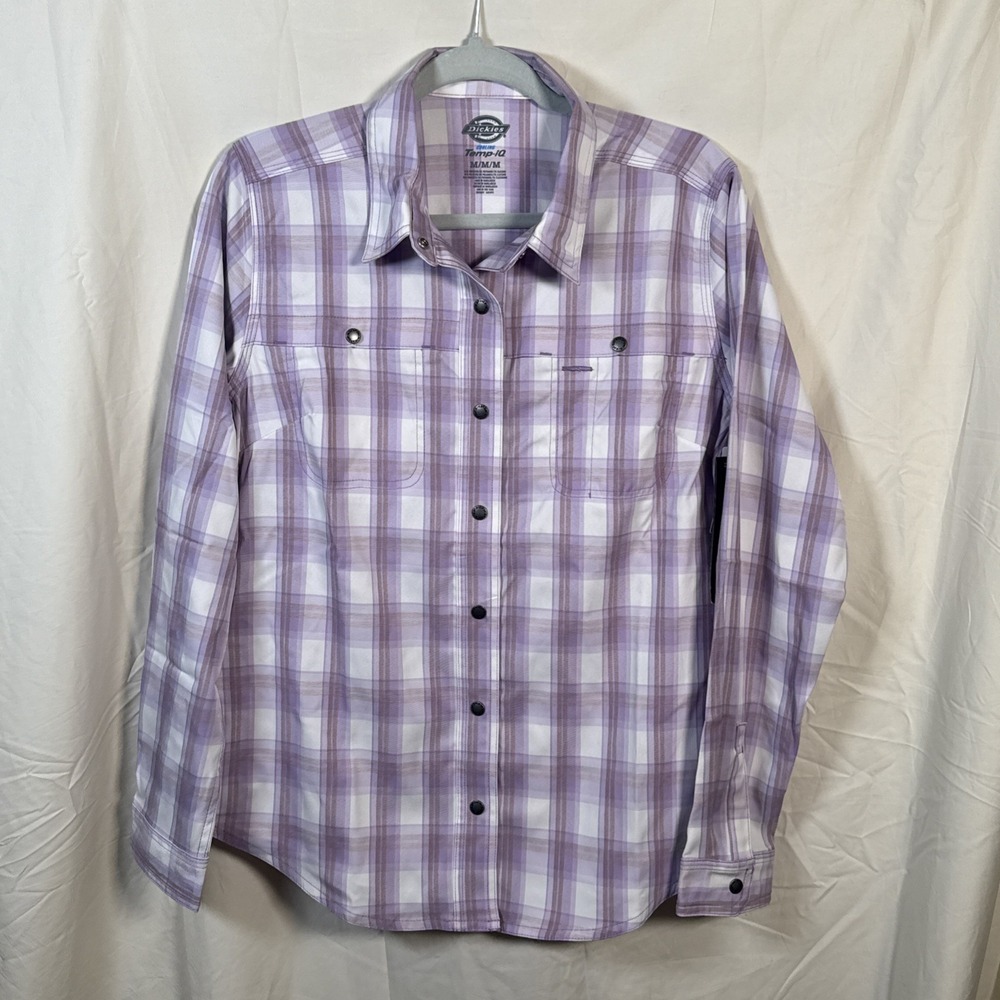 Dickies Women's Temp IQ Long sleeve performance Shirt Size M Purple Plaid NWT‎